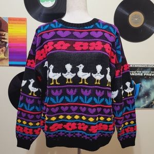 Rose | Vintage Flowers & Ducks Patterned Sweater